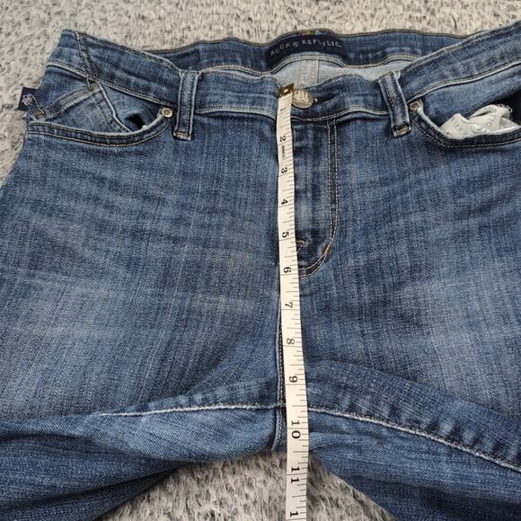 Rock & Republic Jeans Women 14 Blue Straight Leg Distressed Mid Rise Stretch - Picture 7 of 10